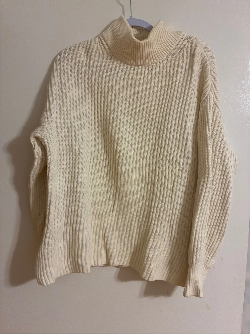 Cream Turtleneck Ribbed Sweater - Picture 2 of 3